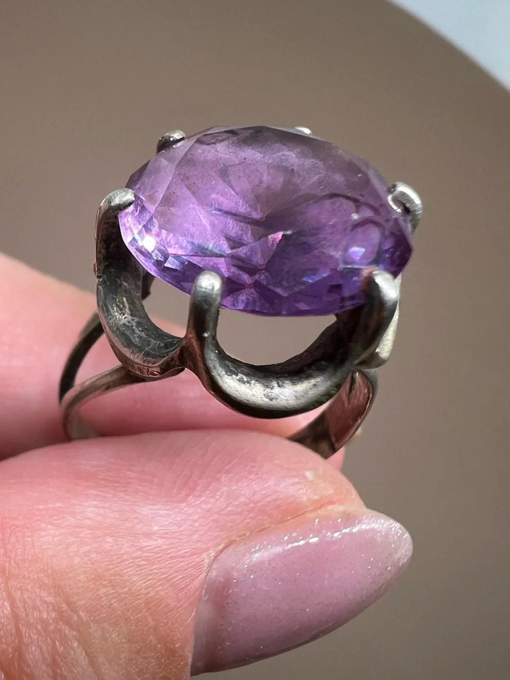Purple Oval Amethyst Sterling Silver Cocktail Ring